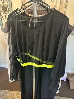 Torrid Curve Black Sheer Crop Top with Neon Yellow Trim